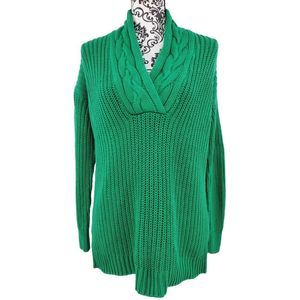 Lauren Ralph Lauren Green Cable Knit Oversized Long Sleeve Sweater Women's XS